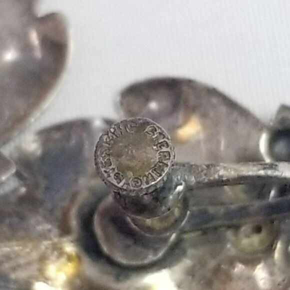 Vintage Sterling Silver Clip On Screw Back Earrings, Leaf Flower Berry Design - Picture 4 of 7